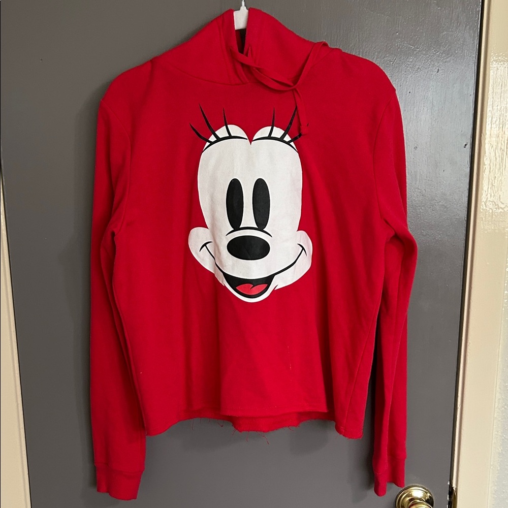 Disney Red Minnie Mouse Hoodie Sweatshirt with Mouse Ears and Bow Large